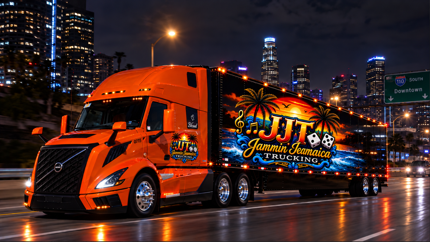 Jammin Jeamaica Trucking orange semi-truck